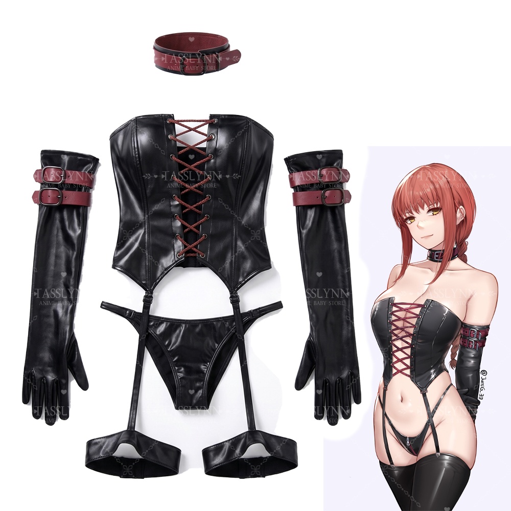 Anime Cosplay Makima - Makima Cosplay Costume Black Red Corset